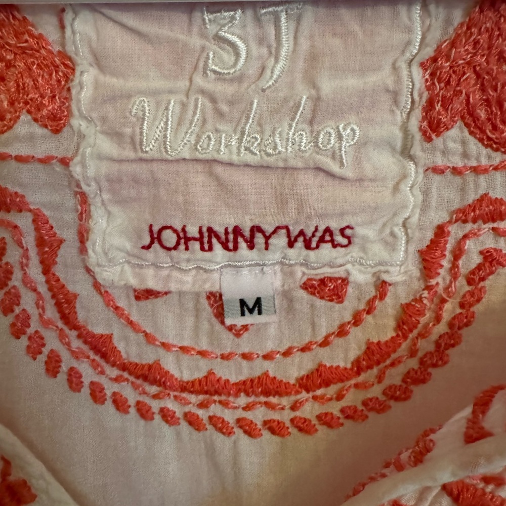 Johnny Was White and Red Embroidered Topjohnny was lightweight top